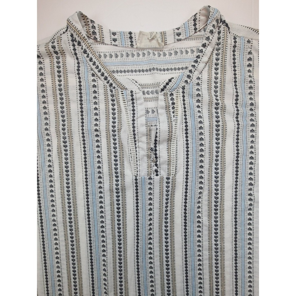 Flower & Feather Womens 3XL Striped Tunic Top Short Sleeve Preppy Button Neck
